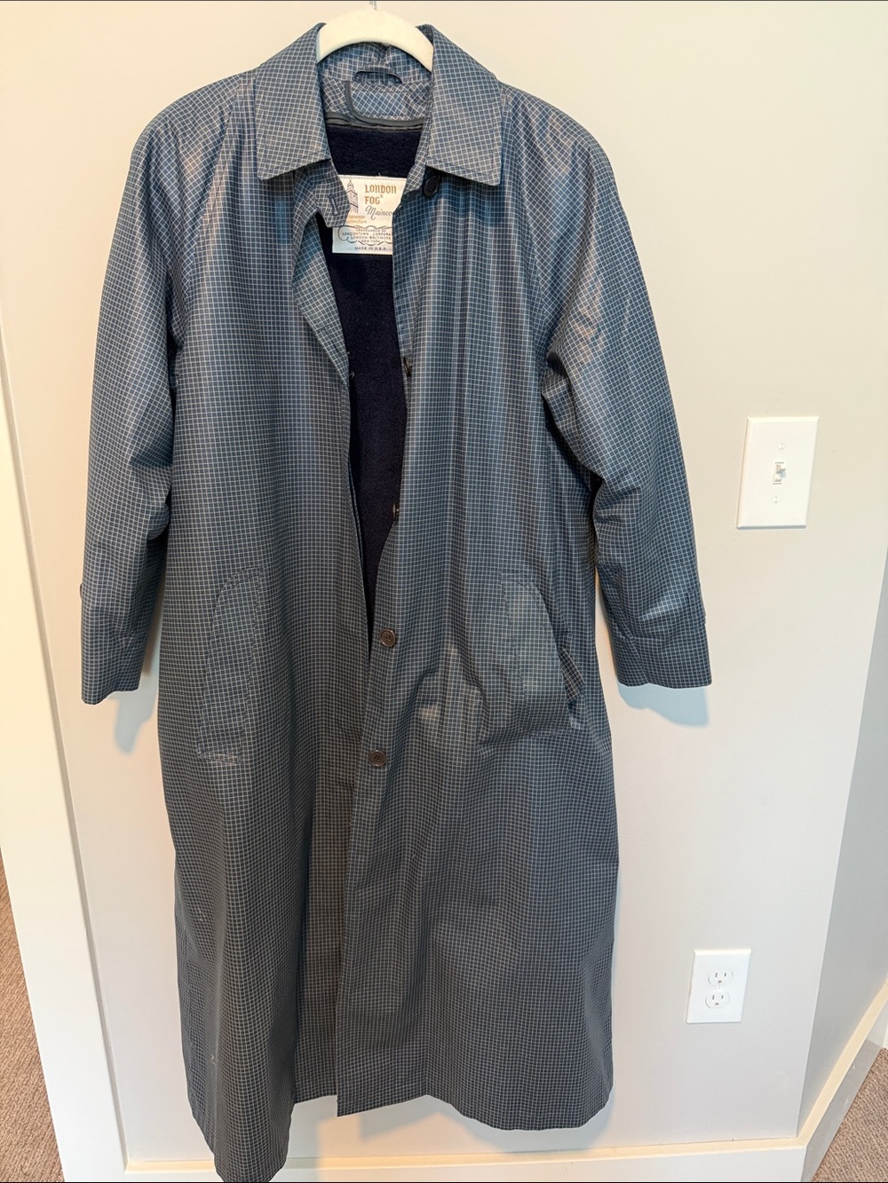 Vintage Women’s London Fog Maincoat Navy Micro-Check -Size 8 - Picture 1 of 9